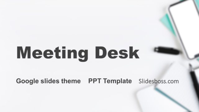 Free Powerpoint presentation template, Google Slides theme with white meeting desk background
